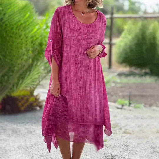 Damen lässiges Sommerkleid mit asymmetrischem Saum und luftigen Ärmeln Heidi-Mode