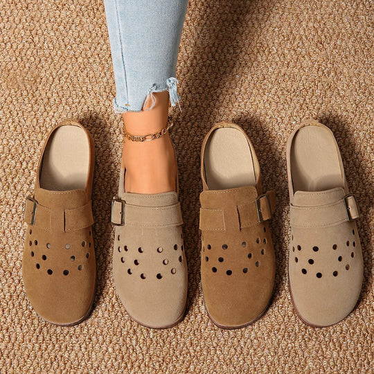 Damen Bequeme Clogs mit modischem Lochmuster und verstellbarem Riemen EB