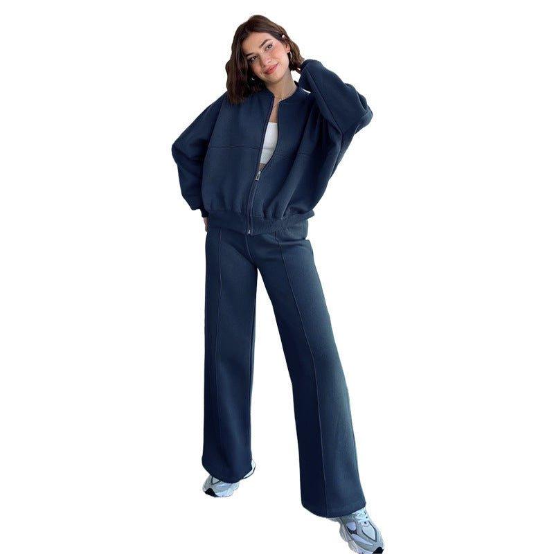 Damen lässiges Freizeit-Set aus weichem Sweatstoff mit hohem Kragen und weitem Schnitt EB