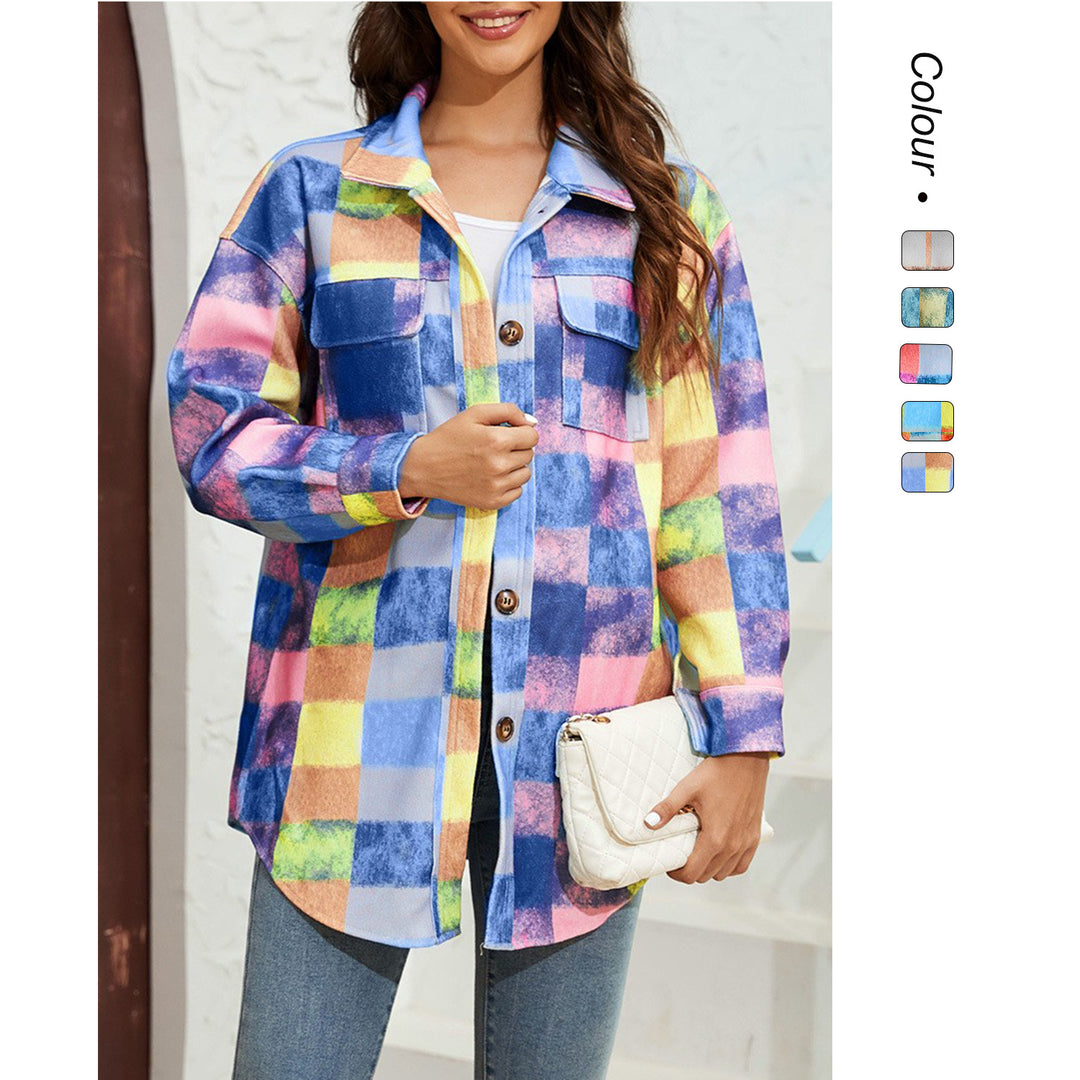 Damen Karierte Flanelljacke mit praktischen Taschen und oversize Schnitt EB
