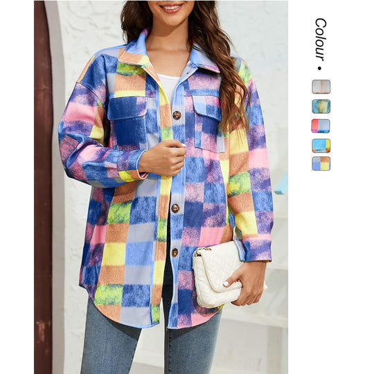 Damen Karierte Flanelljacke mit praktischen Taschen und oversize Schnitt EB