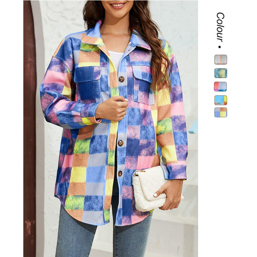 Damen Karierte Flanelljacke mit praktischen Taschen und oversize Schnitt EB