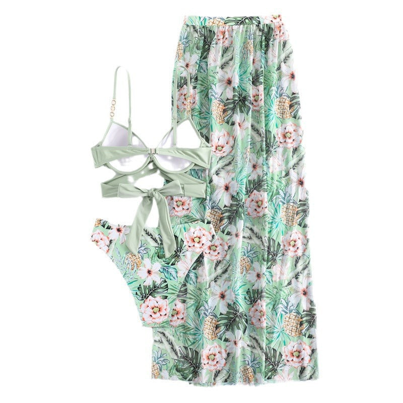 Damen Bikini-Set mit floralem Wickel-Oberteil und hochgeschnittenem Slip EB