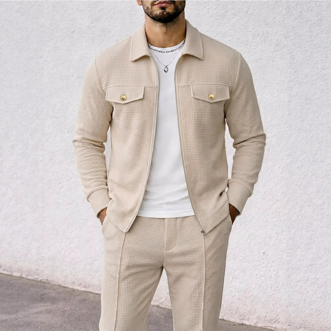 Herren nan strukturierte Overshirt-Jacke mit Waffelstruktur, Pattentaschen und verdecktem Reißverschluss EB