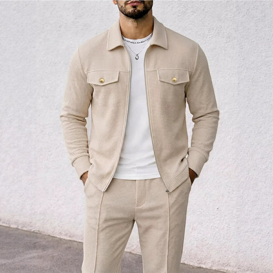 Herren nan strukturierte Overshirt-Jacke mit Waffelstruktur, Pattentaschen und verdecktem Reißverschluss EB