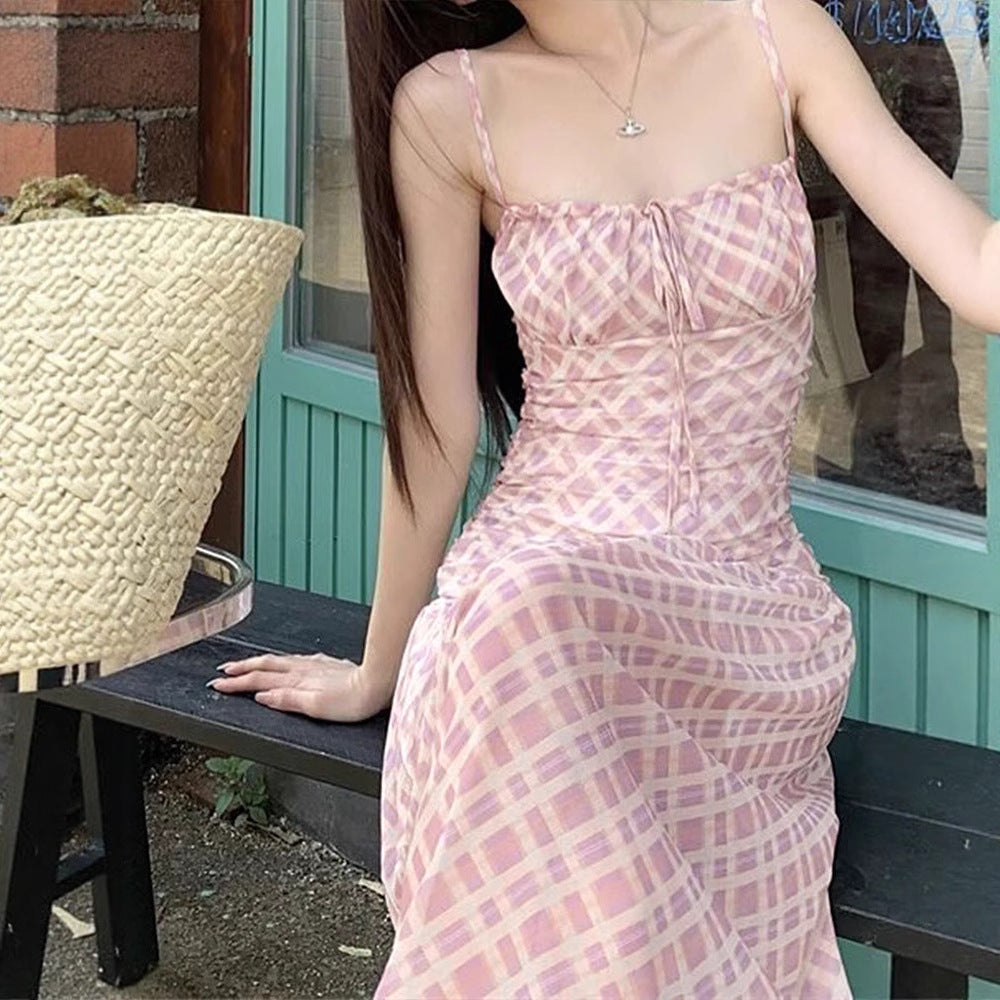 Damen Maxikleid mit Spaghettiträgern und eleganter Raffungen EB