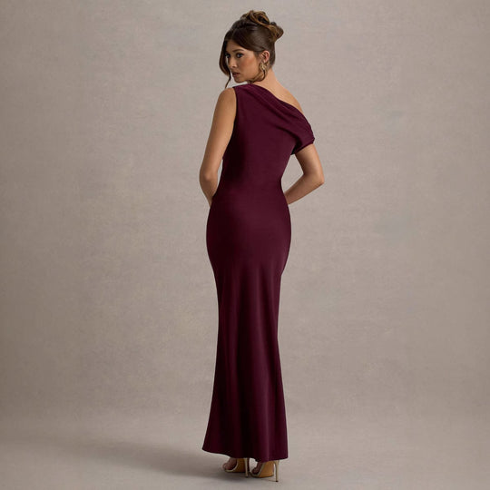 Damen elegantes, schulterfreies Maxi-Kleid mit fließendem Schnitt und Raffungen EB