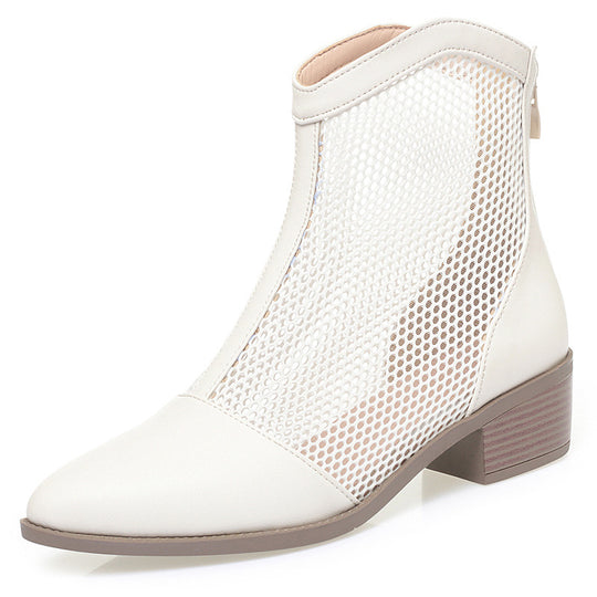 Damen Trendige Stiefeletten mit Netz-Design und bequemem Blockabsatz EB