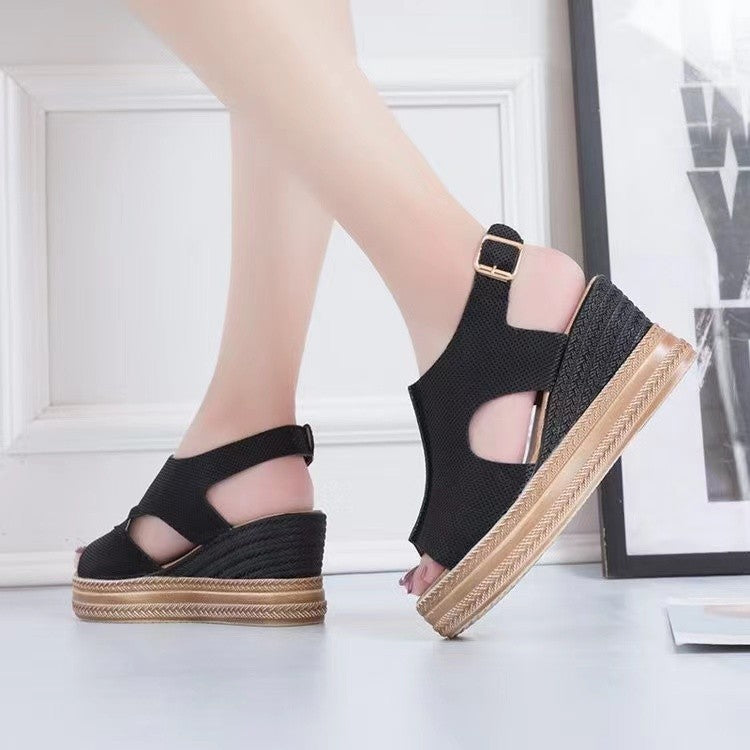 Damen Wedge-Pantoletten mit elastischem Riemendesign und rutschfester Sohle EB