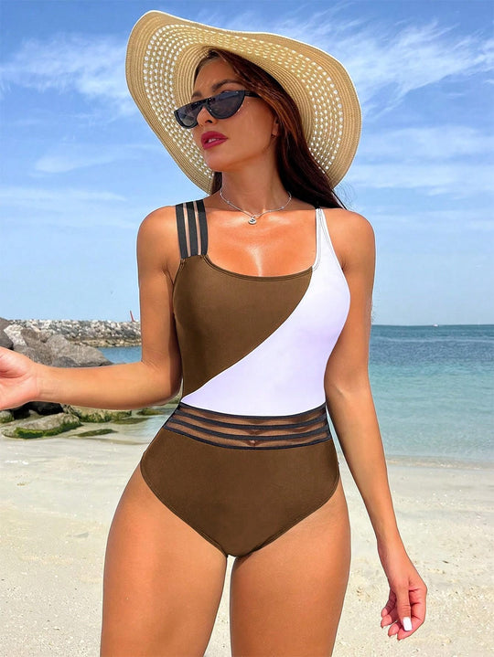 Damen Sportlicher Einteiler Badeanzug mit innovativem Schnitt EB