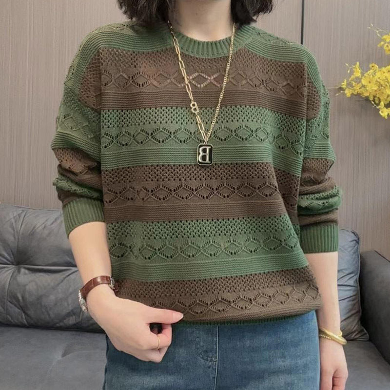 Damen Strickpullover mit modischem Lochmuster und lässigem Schnitt EB