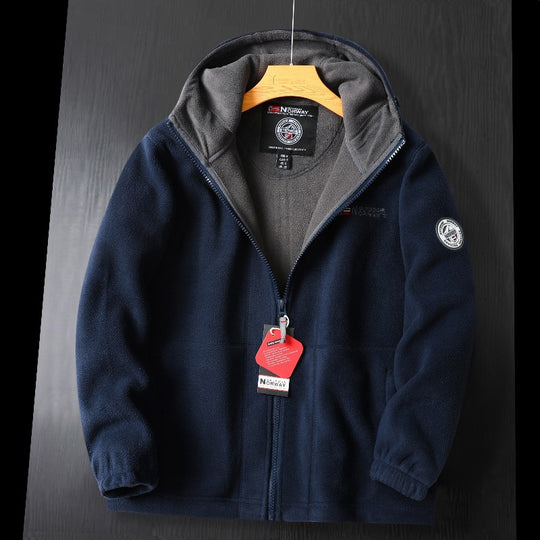 Damen Kapuzenfleecejacke im Outdoor‑Look mit doppellagiger Microfleece‑Innenlage, Reißverschluss und elastischen Bündchen EB