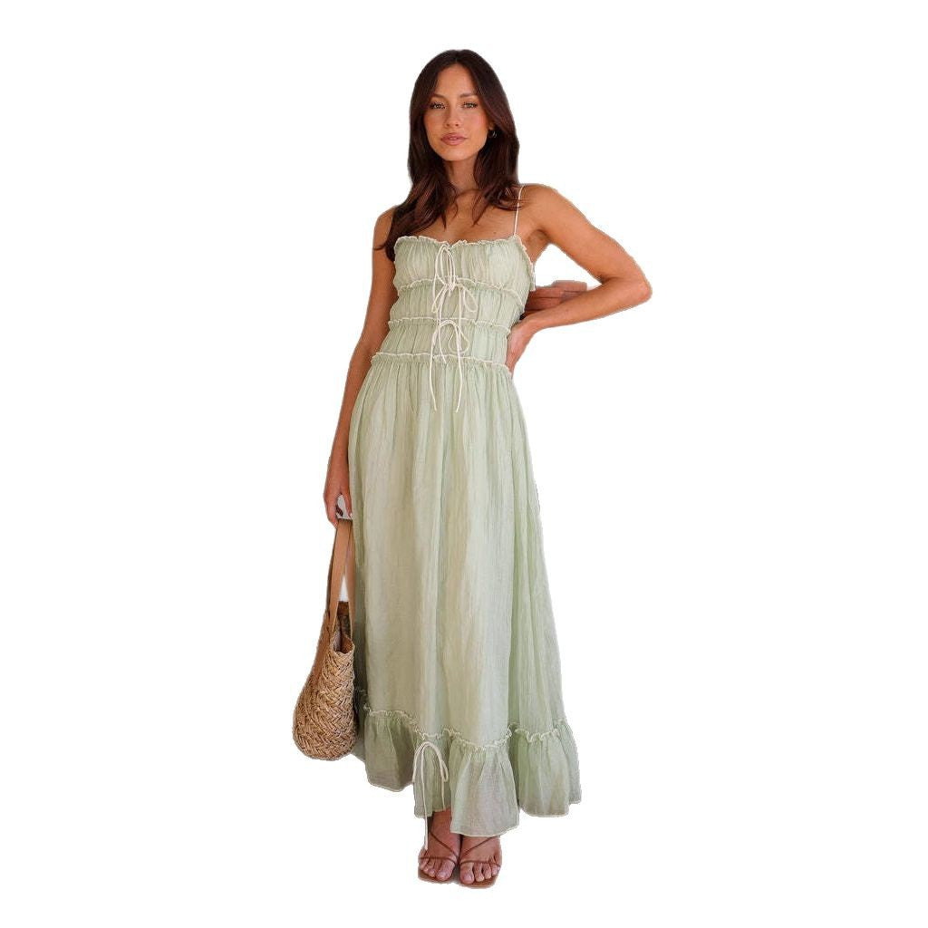 Damen Maxikleid mit Rüschendetails und verstellbaren Trägern EB