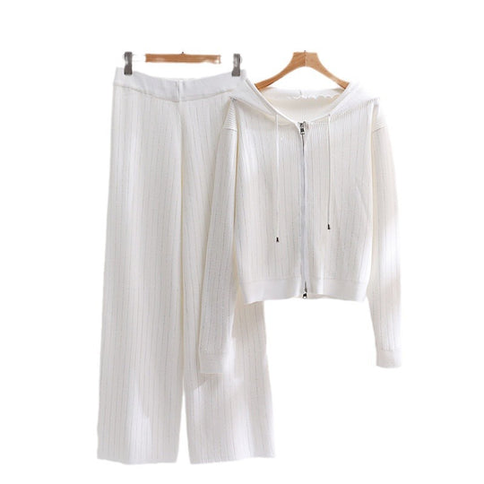 Damen modisches Loungewear-Set mit hohem Kragen und Reißverschluss EB