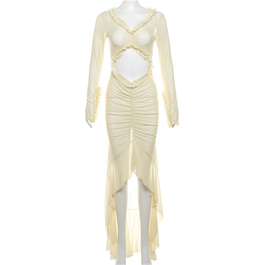 Damen Maxikleid mit raffinierten Rüschen und innovativem Cut-Out-Design EB