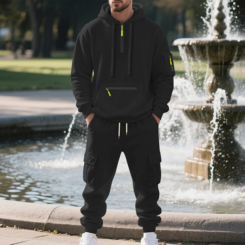 Herren modischer Sportanzug mit Kapuze und praktischen Taschen EB