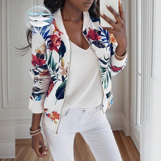 Damen Blumenmuster Bomberjacke EB