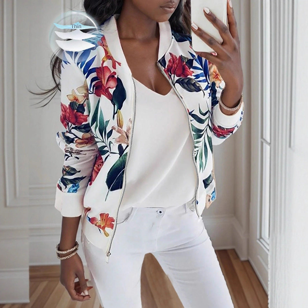 Damen Freizeitjacke mit floralem Design und Reißverschluss EB