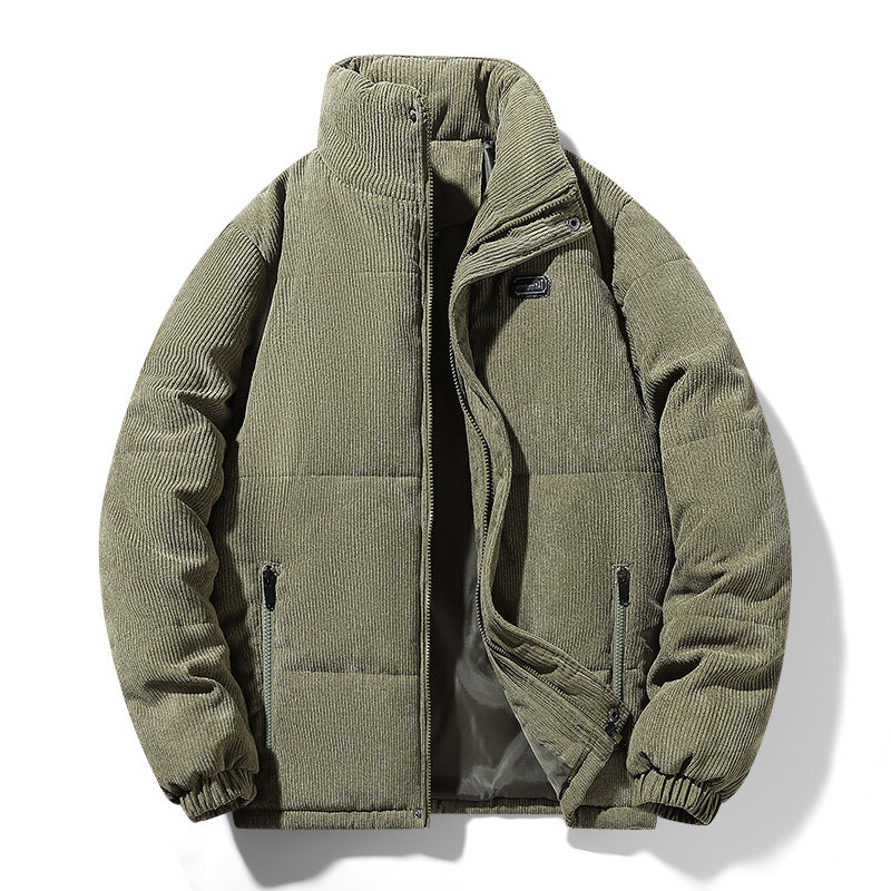 Herren gepolsterte Cordjacke mit hohem Stehkragen, wattierter Isolierung und Reißverschlusstaschen EB