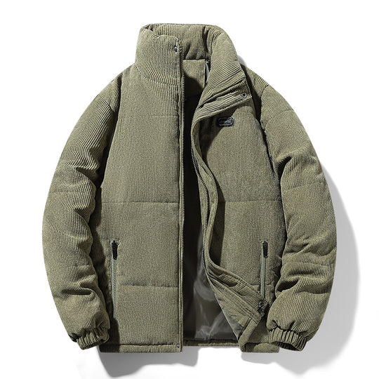 Herren gepolsterte Cordjacke mit hohem Stehkragen, wattierter Isolierung und Reißverschlusstaschen EB