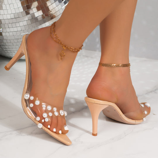 Damen High Heels mit eleganten Perlen-Applikationen EB