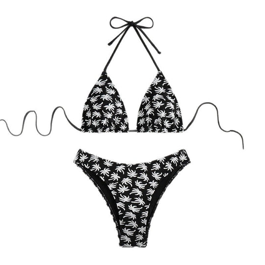 Damen Triangel-Bikini mit kontrastierendem Palmendruck EB
