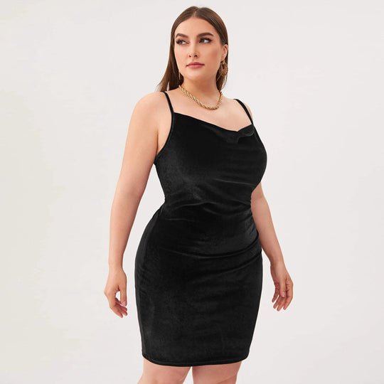 Damen elegantes, figurbetontes Partykleid aus Samt EB