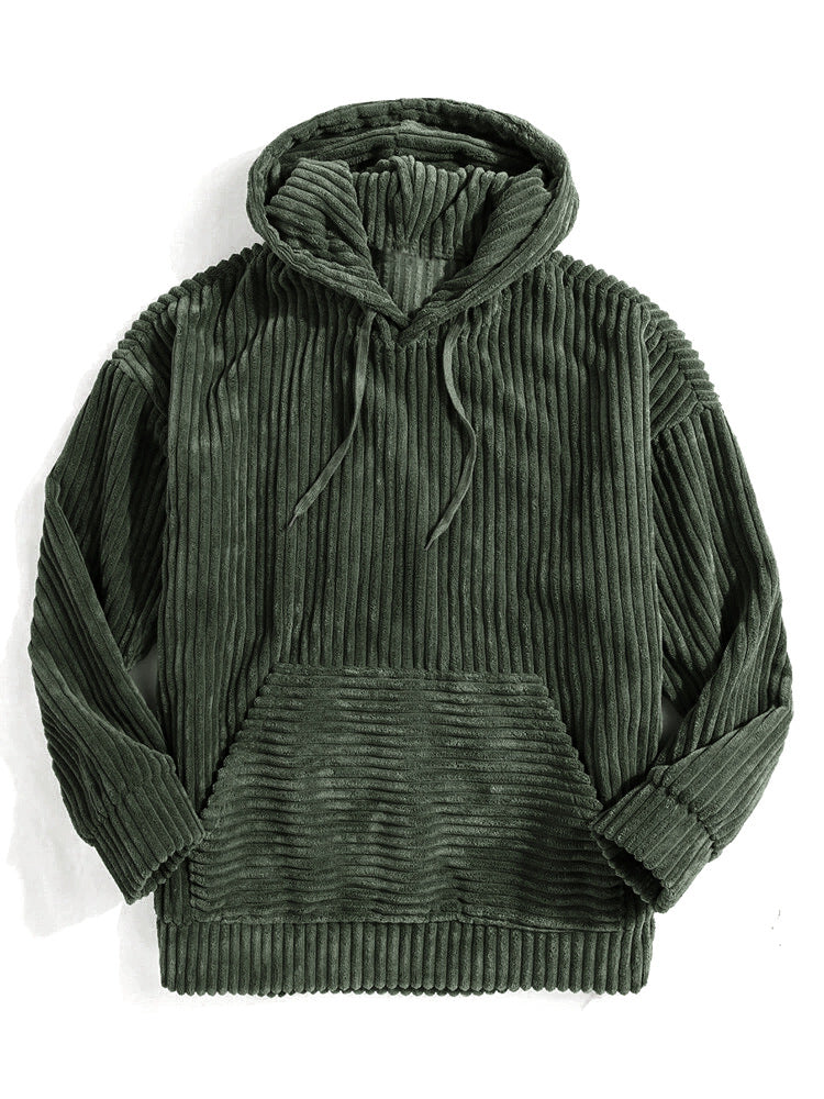 Unisex nan gerippter Samt-Hoodie mit Kapuze und Kängurutasche EB