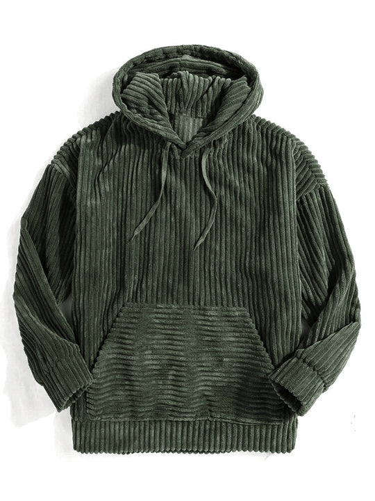Unisex nan gerippter Samt-Hoodie mit Kapuze und Kängurutasche EB
