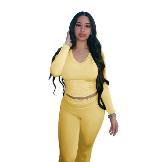 Damen Zweiteiliges Lounge-Set aus Stretch‑Jersey mit V‑Ausschnitt und taillierter Passform EB