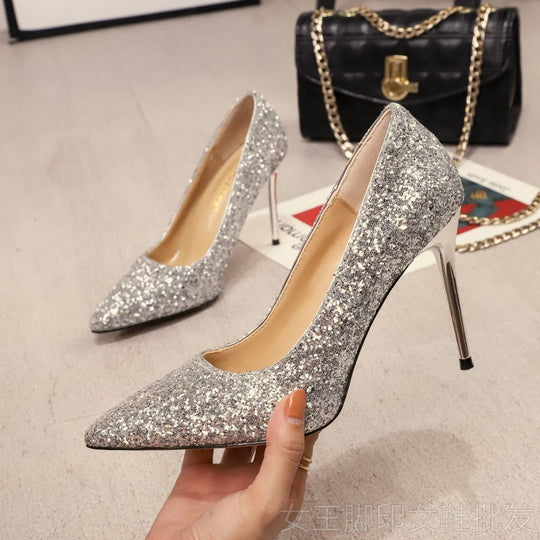 Damen Glitzernde High-Heel Pumps mit elegantem spitzen Design EB