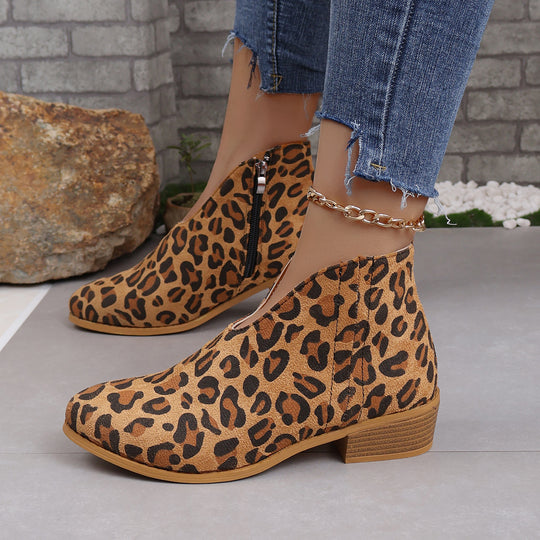 Damen nan V‑Ausschnitt Ankleboots aus Veloursoptik mit seitlichem Reißverschluss und niedriger Holzblocksohle EB