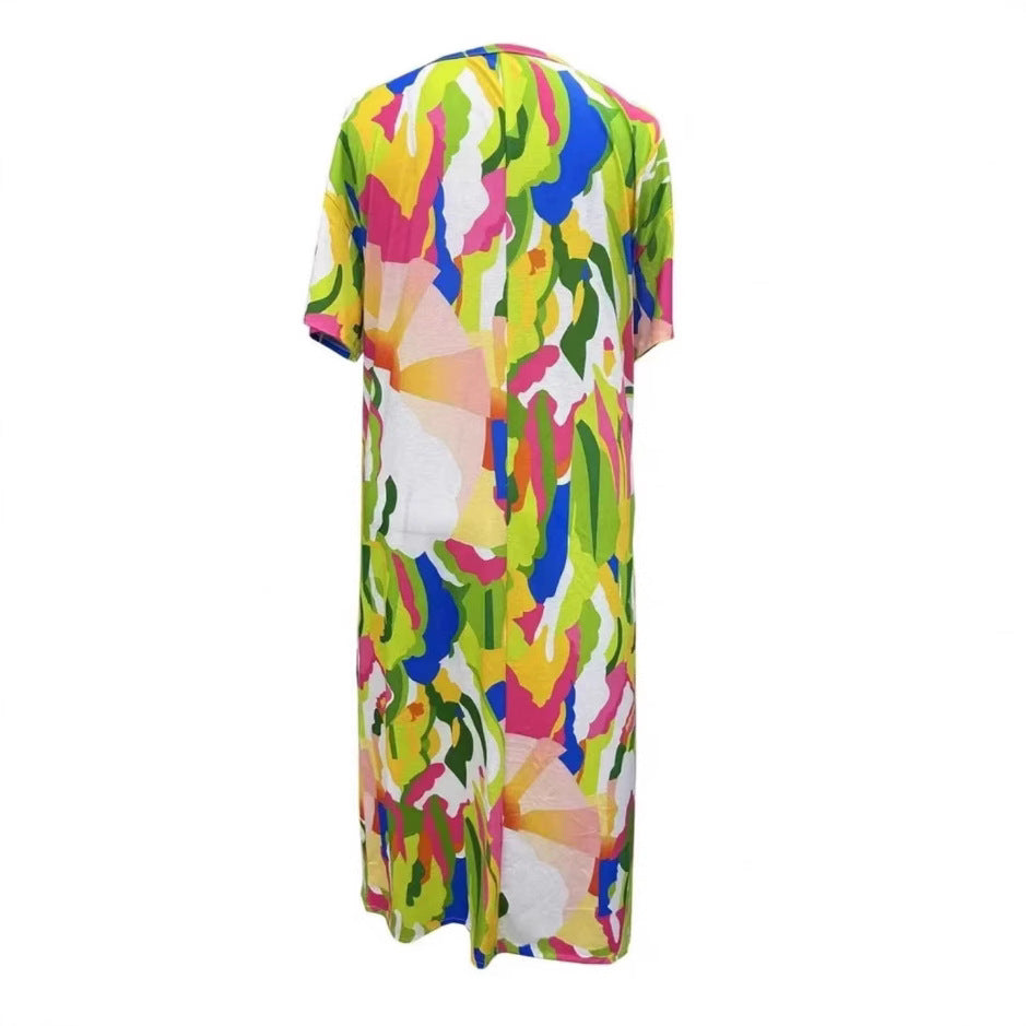 Damen Maxikleid im Boho-Stil mit tiefem V-Ausschnitt EB