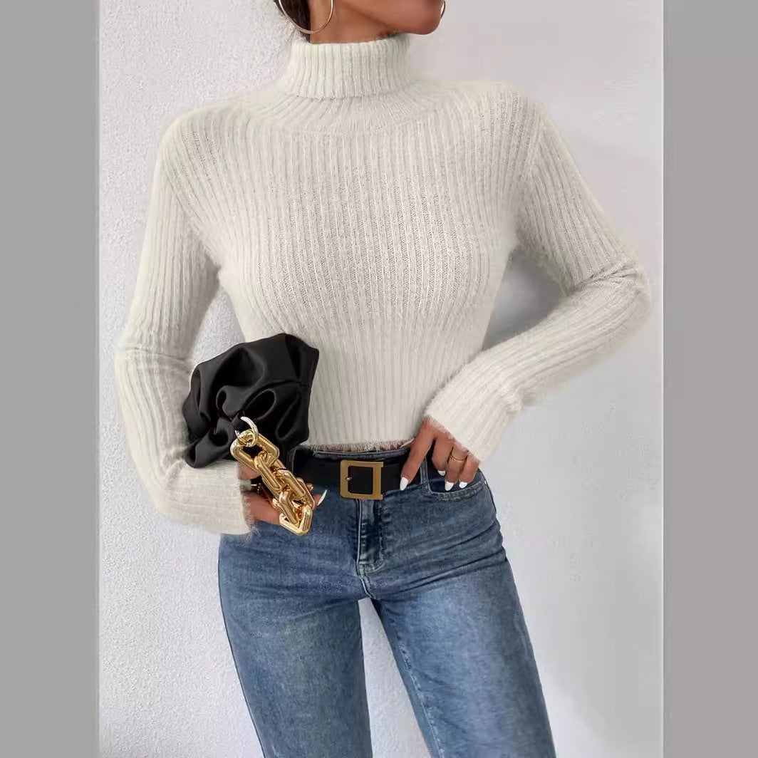 Damen Feinstrickpullover mit Stehkragen und modernem Rippdesign EB
