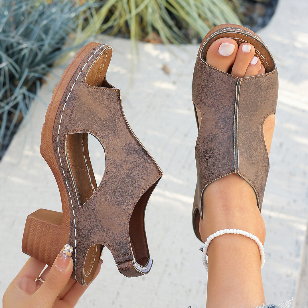 Damen Elegante Sommer-Sandaletten mit ausgeschnittenem Design und bequemer Blockabsatz EB