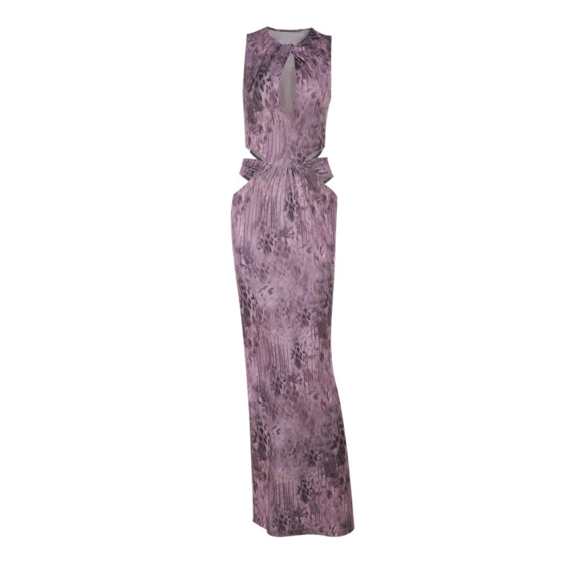 Damen Fließendes Maxikleid mit asymmetrischem Ausschnitt und Taillengürtel EB