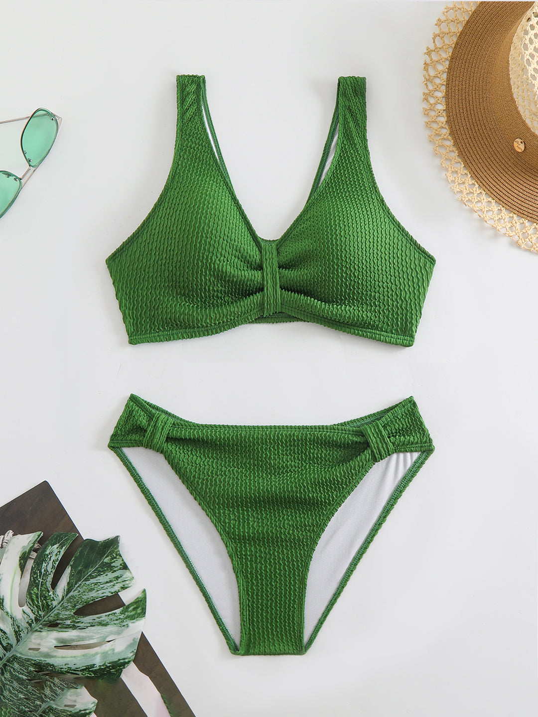 Femme Strukturierter Hochgeschnittener Bikini-Set EB
