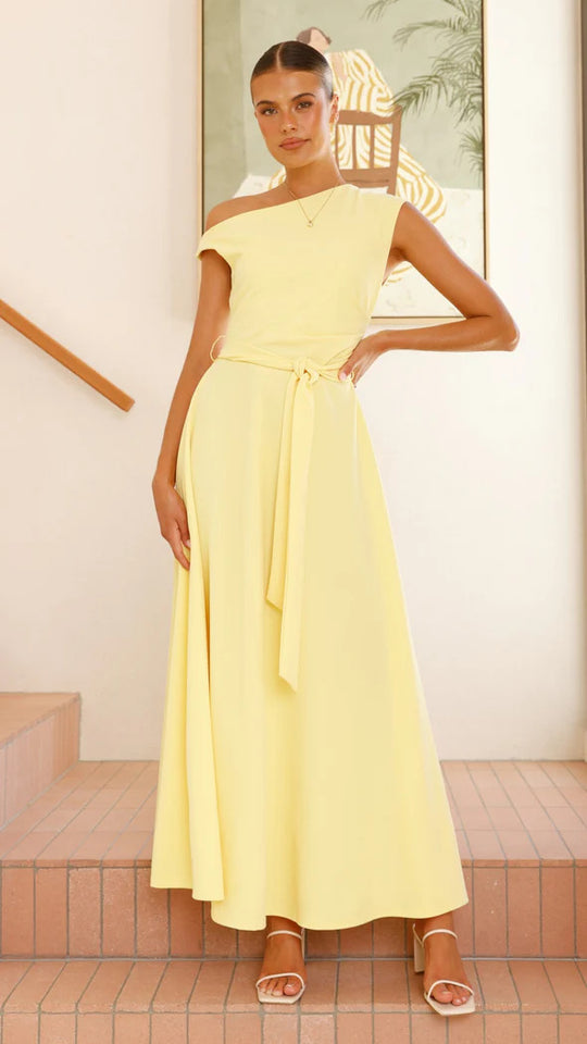 Damen Maxikleid mit schickem asymmetrischen Ausschnitt und eleganter Schleife EB