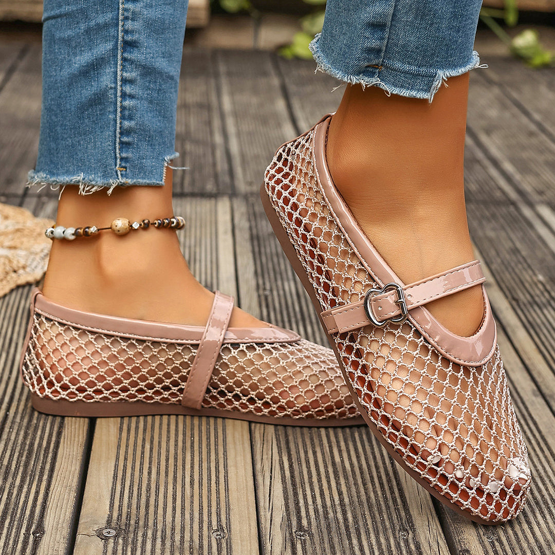 Damen Ballerinas mit modischem Netzdesign und dekorativem Riemchen EB