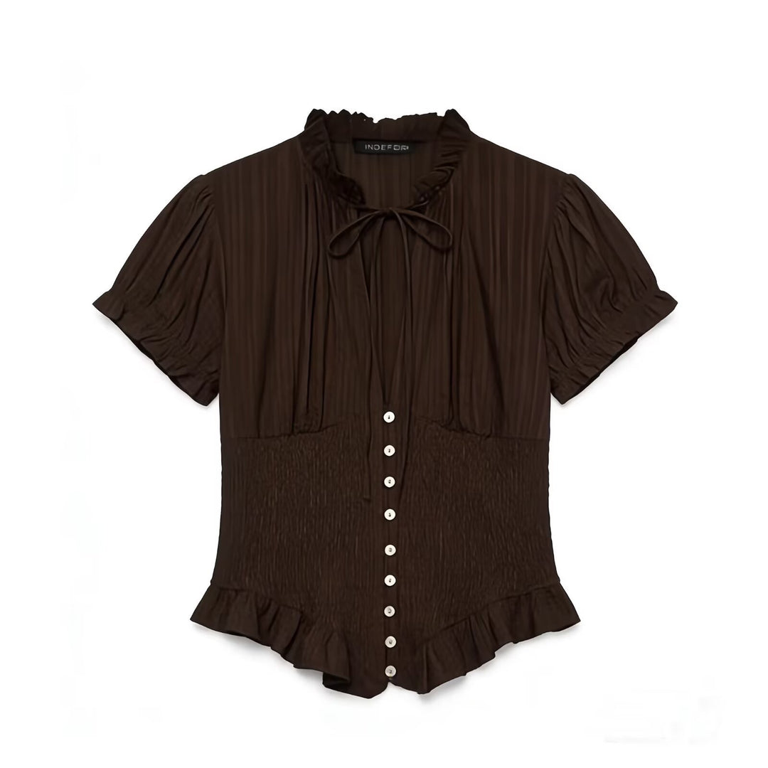 Damen Rüschenbluse mit geschlitztem Kragen und Knopfdetails EB