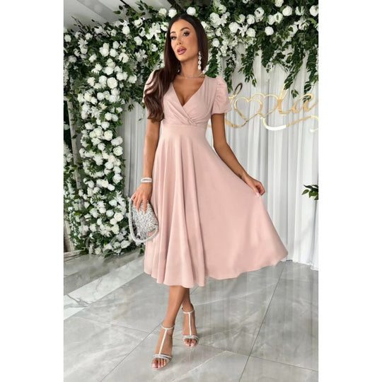 Damen Elegantes A-Linien Midi Kleid mit weichen Falten EB