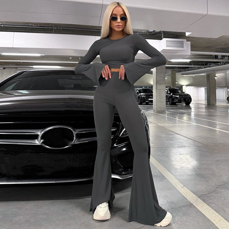 Damen Bootcut Jumpsuit mit weitem Ärmel EB