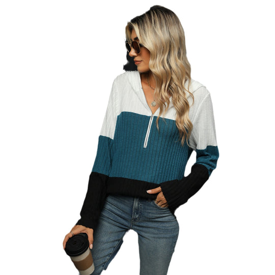 Damen Lässiger Pullover mit hohem Kragen und kontrastierenden Streifen EB