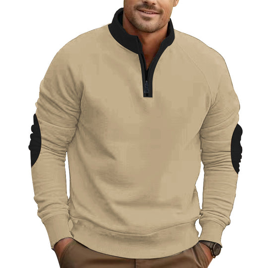 Herren nan legeres Baumwollmix-Halbzip-Sweatshirt mit Stehkragen, Raglanärmeln und verstärkten Ellbogen EB