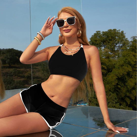 Damen Sportliches Bikini-Set mit hochgeschlossenem Top und bequemen Hosen EB