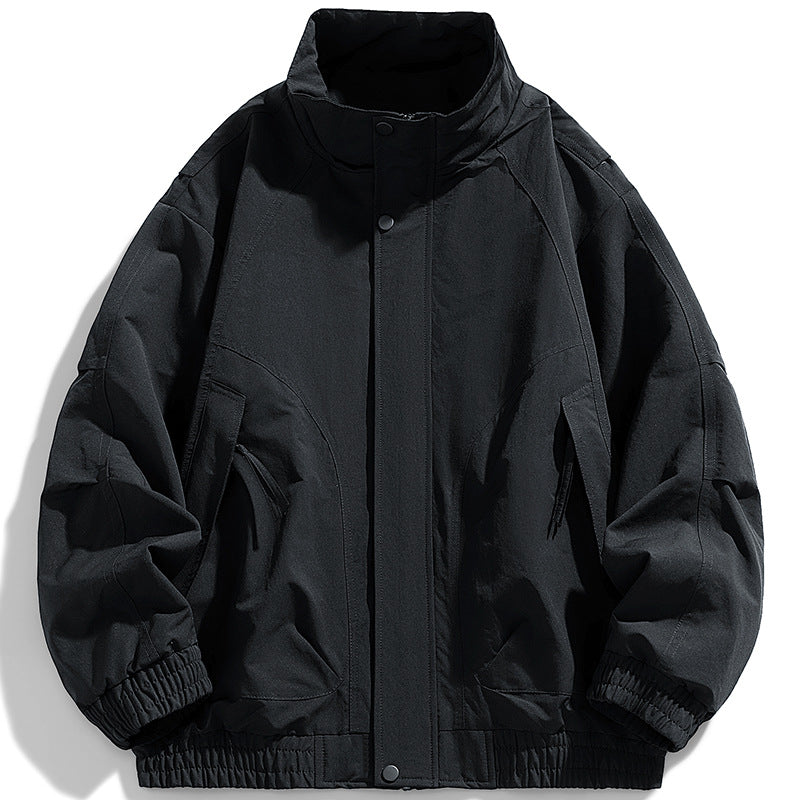 Herren moderner Utility-Blouson mit Stehkragen, verdeckter Druckknopfleiste und elastischem Saum EB