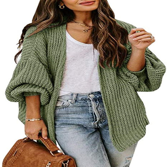 Damen Oversized Strickpullover mit Ballonärmeln und Strukturdesign EB
