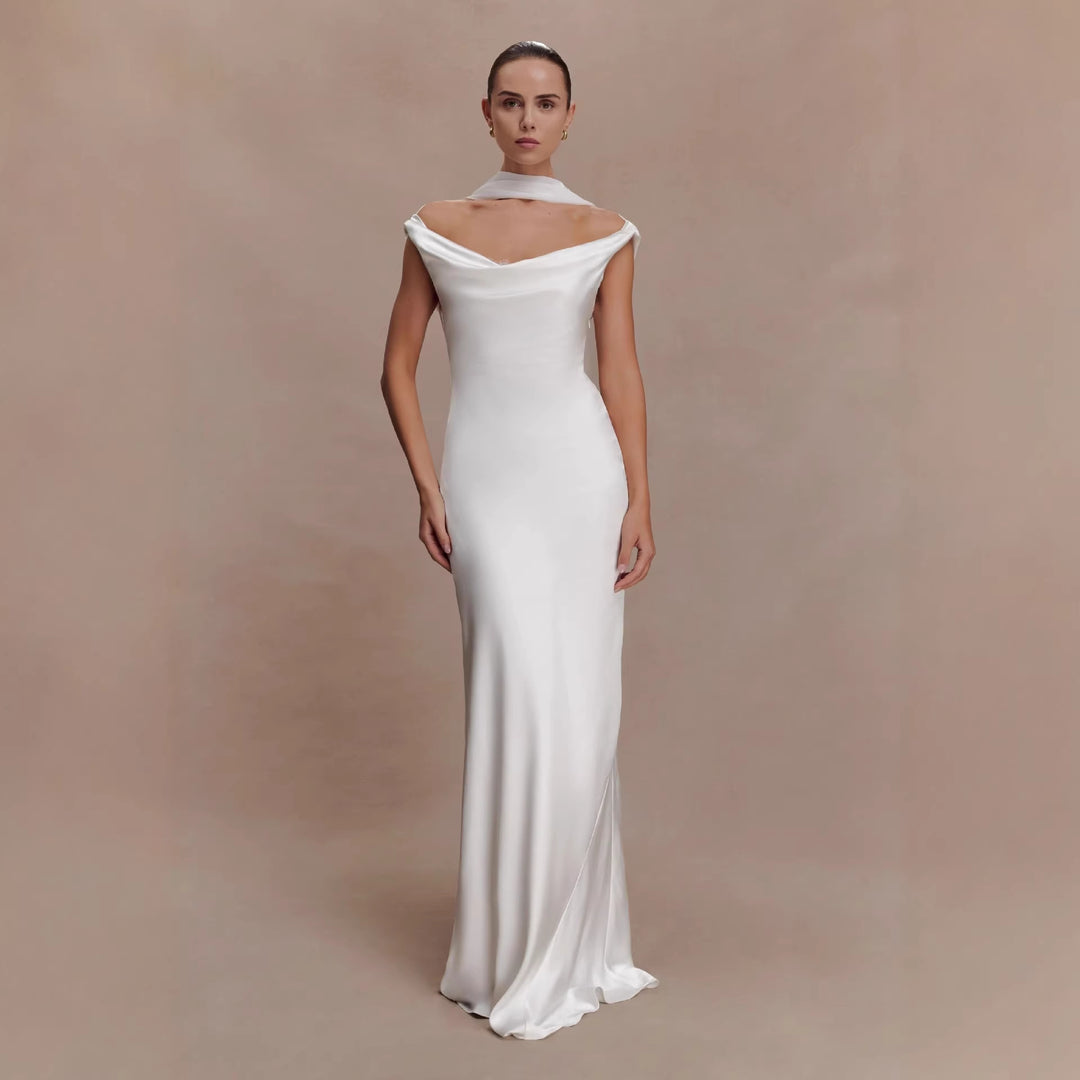Damen Elegantes Satin-Abendkleid mit schulterfreiem Design EB