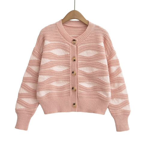 Damen Strickjacke mit strukturiertem Muster und hochwertigen Holzknöpfen EB