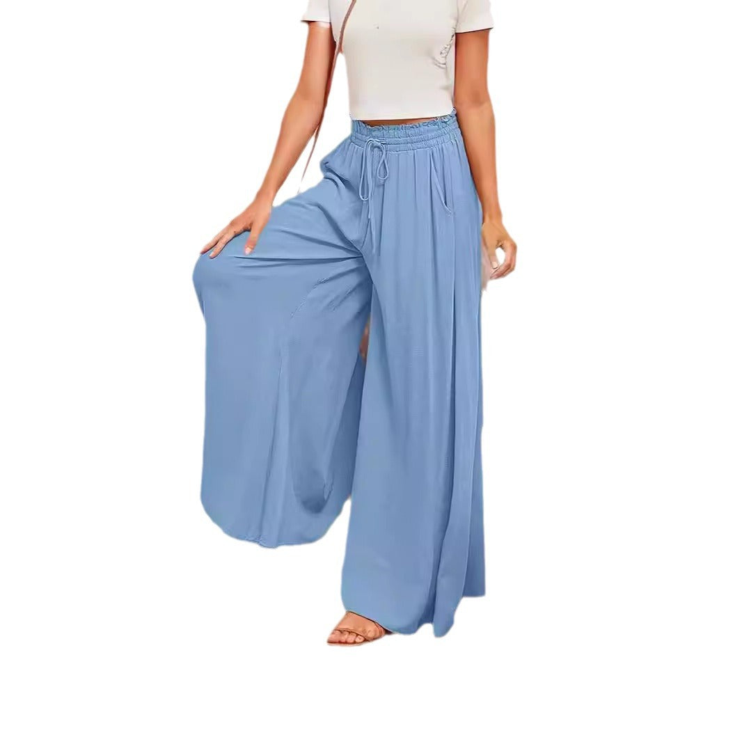 Damenweite Palazzo-Hose mit elastischem Bund und seitlichen Taschen EB